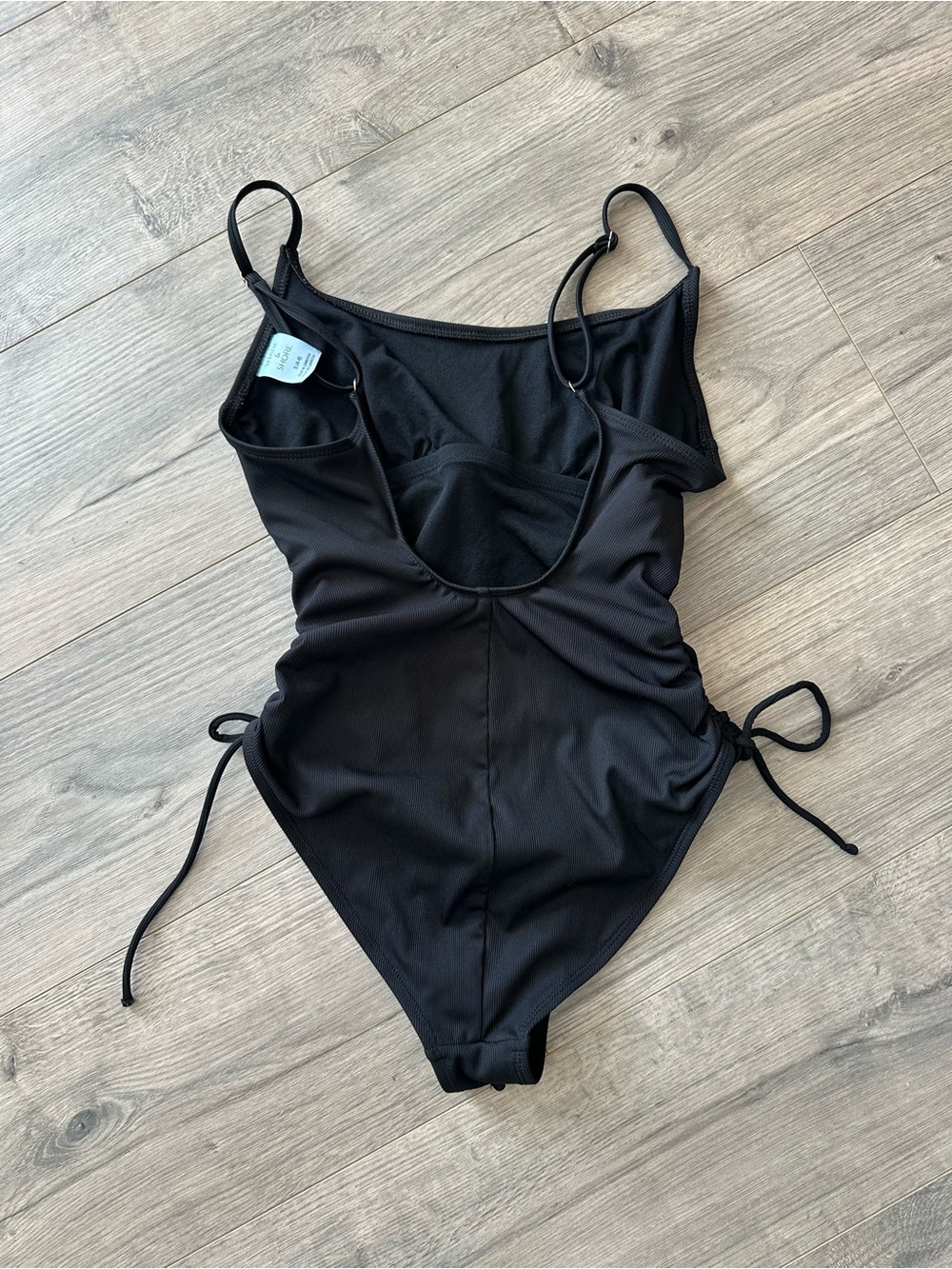 Small shade & shore black ribbed one piece side tie swimsuit bathing suit - Picture 11 of 11